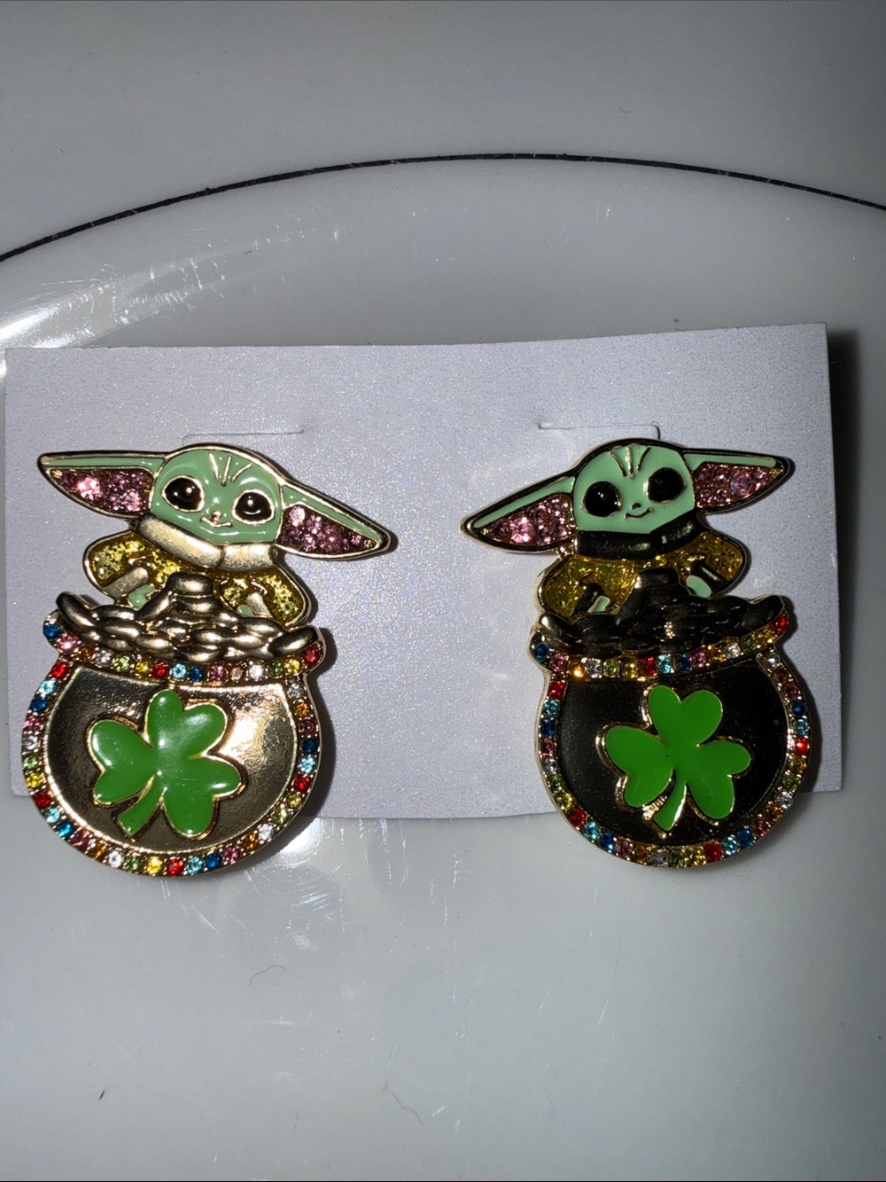 BaubleBar Star Wars Grogu Baby Yoda St. Patrick’s Day Earrings NWOT Shamrock